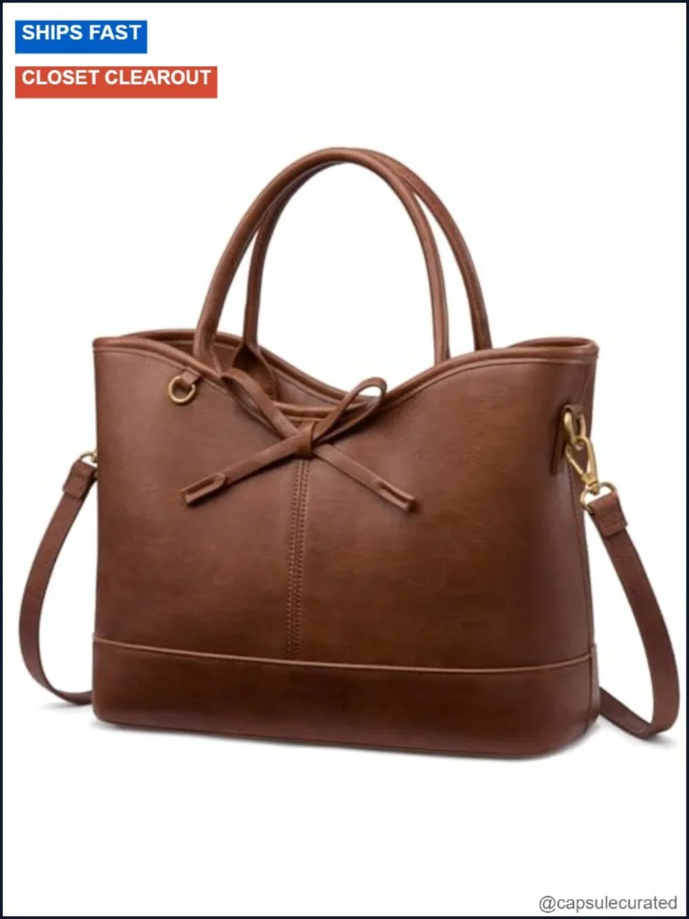 Leather Tote Satchel Shoulder Bag with Bow 3 Ways to Carry